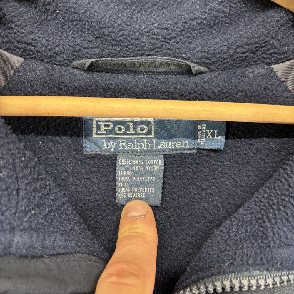 Vintage Polo Ralph Lauren Fleece Lined Jacket Men XL Blue Full Zip Preppy Bomber